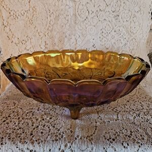 Indiana Glass | Harvest Grape Carnival Glass | Amber Oval Footed Bowl